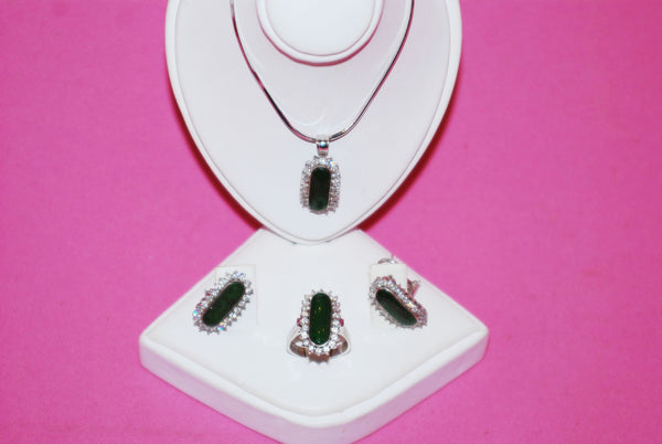 Imperial Jadeite Jade Ring, Earrings and Pendant Set