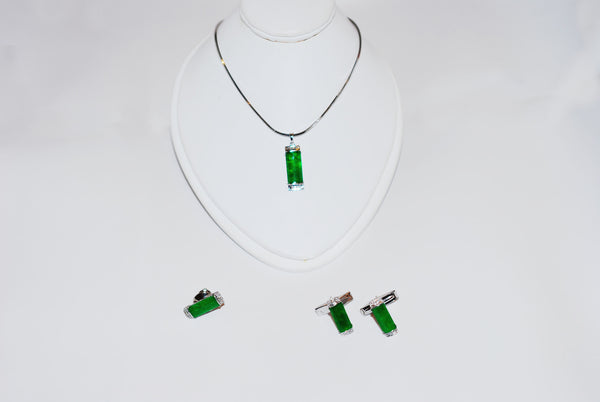 Imperial Jadeite Jade Cufflink, Tie Pin and Pendant Set
