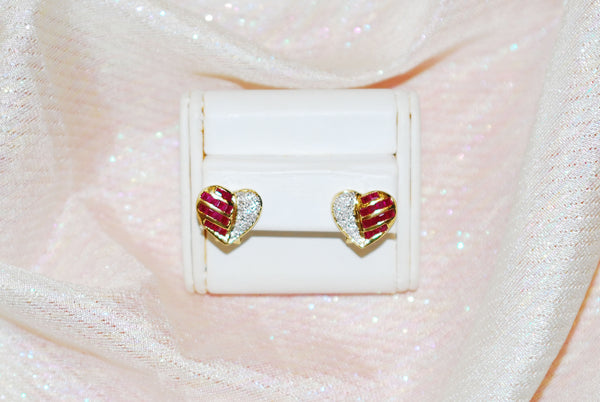 Heart-Shaped Ruby Earrings in Yellow Gold
