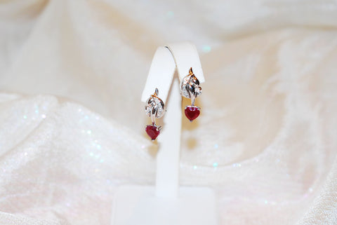 Heart-Shaped Ruby Earrings in White Gold