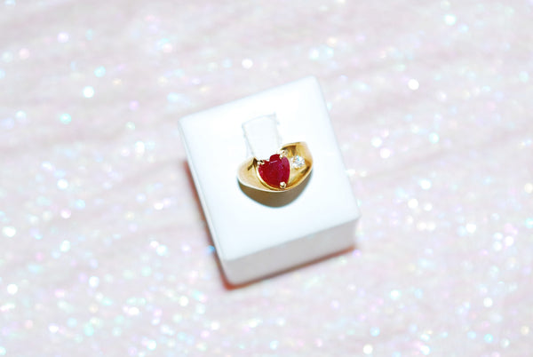 Heart-Shaped Ruby Ring in Yellow Gold