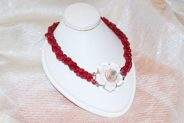 Flower-Shaped Ruby and Pearl Pendant